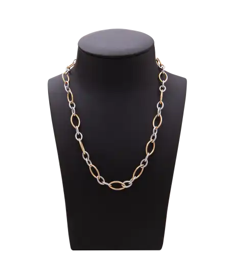 COLLIER MODERNE MAILLES BOUCLES 2 ORS OR BLANC ET OR JAUNE - En BIJOUTERIE chez VIRTU LUXURY