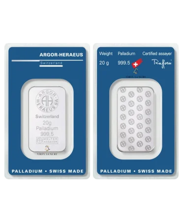 lingotin de 20 grammes de palladium pur sous blister sécurisé chez VIRTU LUXURY