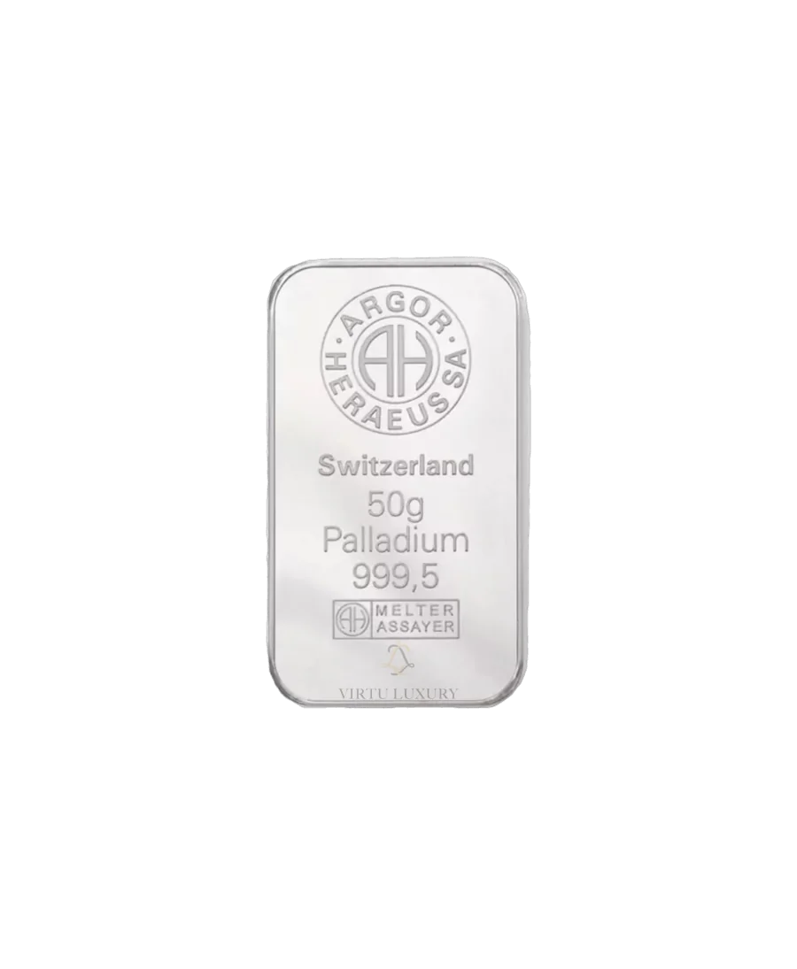 lingot de 50 Grammes de PALLADIUM pur 24K en vente disponible chez VIRTU LUXURY