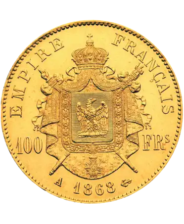 Revers de la pièce 100 Francs Or Napoléon III Tête Laurée en vente chez VIRTU LUXURY