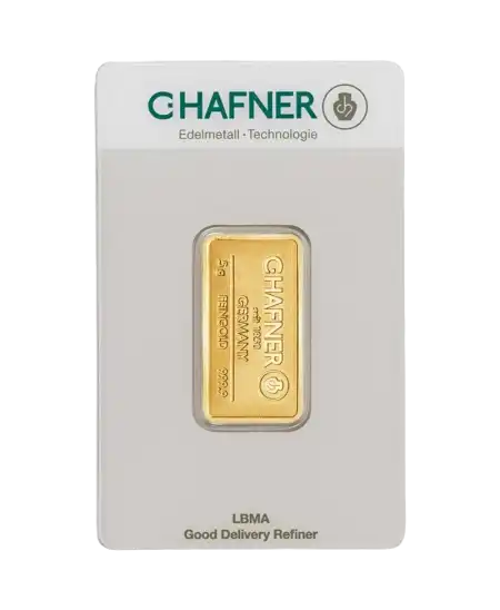avant du lingot de 5 Grammes de C. HAFNER d'or pur 24K en vente disponible chez VIRTU LUXURY