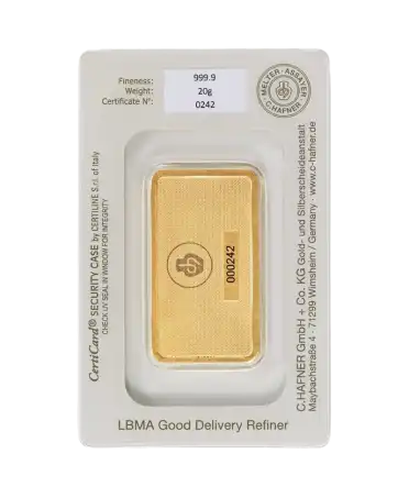 arriere du lingotin étampé 10 Grammes de C. HAFNER d'or pur 24K en vente disponible chez VIRTU LUXURY